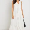 Ivy + Jack Scope Ivory Stripe Tiered Tie Front Midi Dress