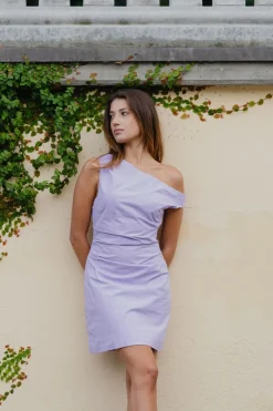 Stories be Told Secrets Lilac Off Shoulder Tuck Mini Dress