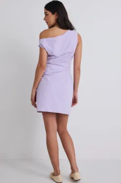 Stories be Told Secrets Lilac Off Shoulder Tuck Mini Dress
