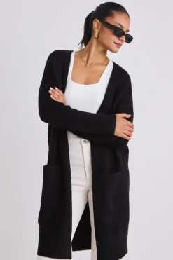 Among the Brave Secure Black Longline Knit Cardigan with Pockets
