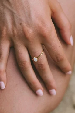 Love Lunamei Selene Mother Of Pearl Teardrop 18k Gold Plate Medium Ring