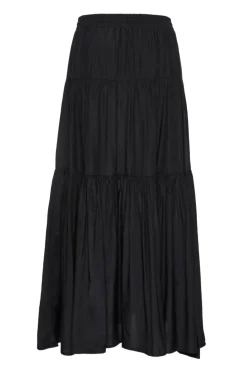Among the Brave Sensational Black Tiered Satin Tie Waist Maxi Skirt