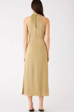 Esmaee Sevilla Olive High Neck Sleeveless Midi Dress