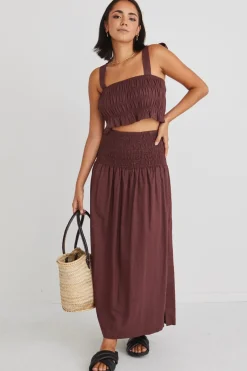 Ivy + Jack Seville Raisin Shirred Waist Maxi Skirt