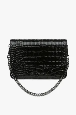 Status Anxiety She Burns Black Croc Leather Crossbody Bag
