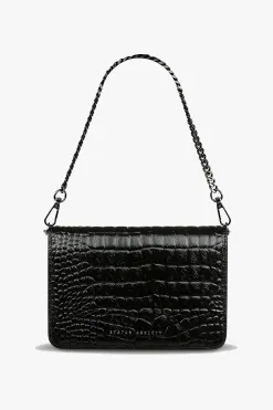 Status Anxiety She Burns Black Croc Leather Crossbody Bag