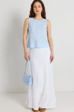 RE:UNION Label Shoreline Light Blue Linen Bias Sleeveless Shell Top
