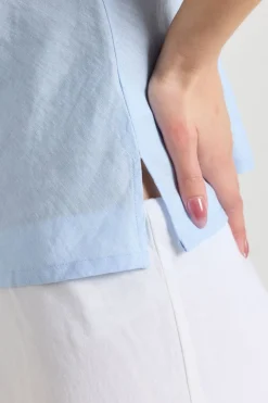 RE:UNION Label Shoreline Light Blue Linen Bias Sleeveless Shell Top