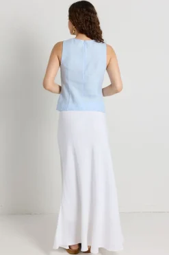 RE:UNION Label Shoreline Light Blue Linen Bias Sleeveless Shell Top