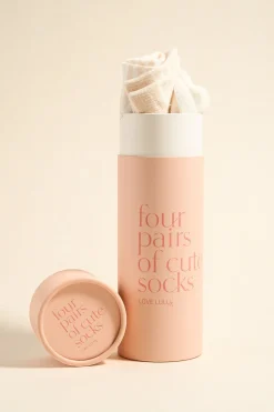 Love Lulu Short 4 Pair Natural Stripe Socks Round Box