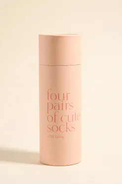 Love Lulu Short 4 Pair Natural Stripe Socks Round Box