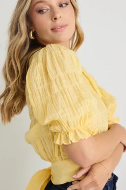 Ivy + Jack Siena Butter Shirred Cotton Tie Back SS Top