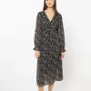 Seeking Lola Sincere Black Stripe Floral Button Front LS Midi Dress