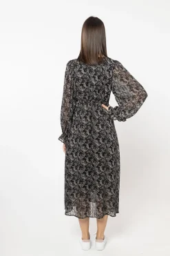 Seeking Lola Sincere Black Stripe Floral Button Front LS Midi Dress