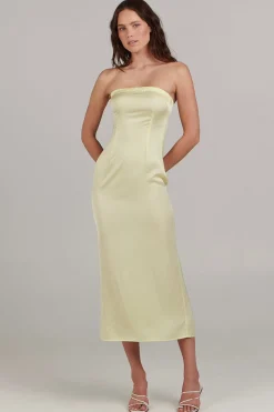 Charlie Holiday Sinead Lemon Strapless Midi Dress