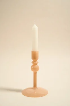 Willow u0026 Mae Single Bubble Milky Beige 15cm Glass Taper Candle Holder