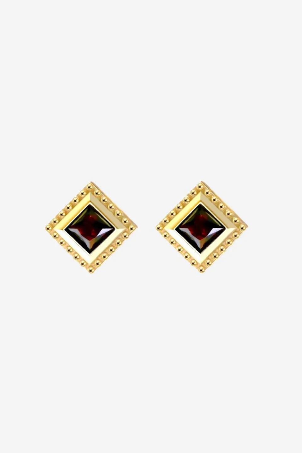 Silver Linings Sirius Square Gold with Black Garnet Stone Stud EOL Earrings