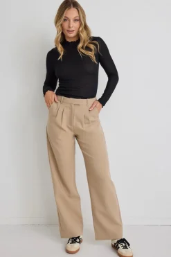 Among the Brave Sister Camel Textured Wide Leg Pants