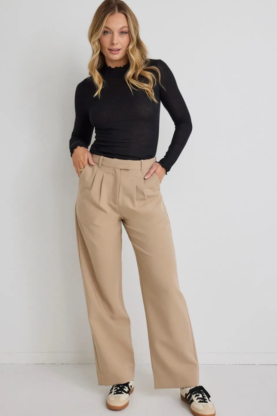 Among the Brave Sister Camel Textured Wide Leg Pants