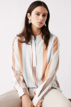 Esmaee Skyline White Stripe LS Top
