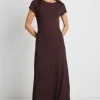 Among the Brave Smoulder Chocolate Boat Neck Rib Knit Maxi Dress