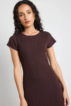 Among the Brave Smoulder Chocolate Boat Neck Rib Knit Maxi Dress
