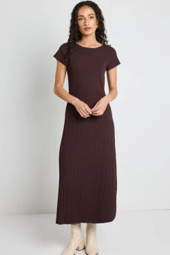 Among the Brave Smoulder Chocolate Boat Neck Rib Knit Maxi Dress