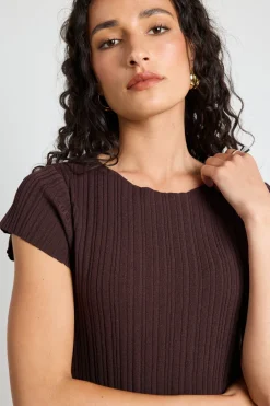Among the Brave Smoulder Chocolate Boat Neck Rib Knit Maxi Dress