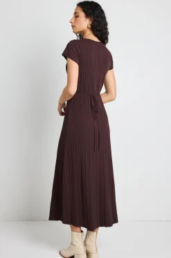 Among the Brave Smoulder Chocolate Boat Neck Rib Knit Maxi Dress