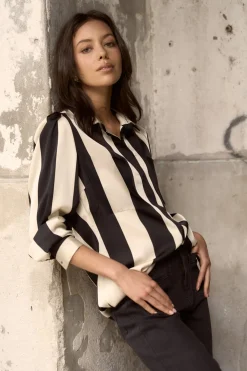 Among the Brave Solidify Black Sand Stripe LS Blouse