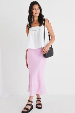 Among the Brave Soulmate Pink Lilac Linen Bias Midi Skirt