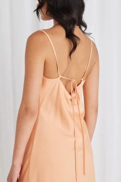 Among the Brave Sovereign Melon Satin Strappy Maxi Dress