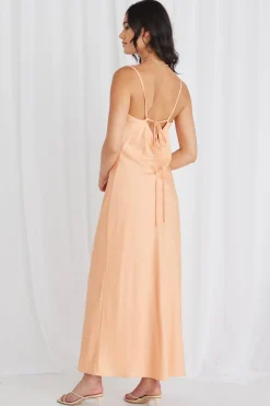 Among the Brave Sovereign Melon Satin Strappy Maxi Dress