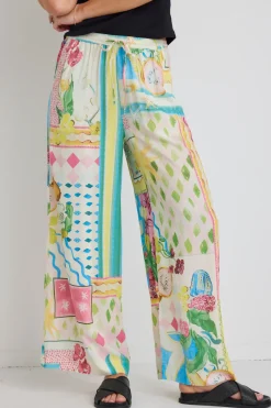 Love Lulu Speculate Pink Holiday Print Wide Leg Pants