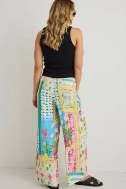 Love Lulu Speculate Pink Holiday Print Wide Leg Pants