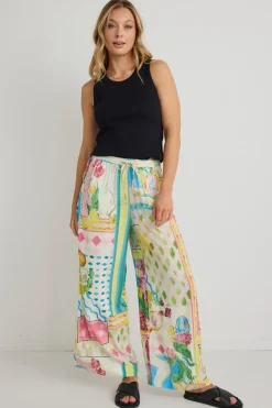 Love Lulu Speculate Pink Holiday Print Wide Leg Pants