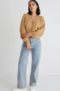 Among the Brave Spirited Gold Cropped Knit Cardigan
