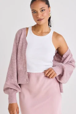Among the Brave Spirited Pink Fusion Balloon Sleeve Cropped Cardigan
