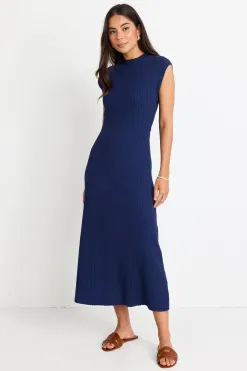 Stories be Told Splendid Ink Rib Knit Funnel Neck Maxi Dress