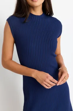 Stories be Told Splendid Ink Rib Knit Funnel Neck Maxi Dress