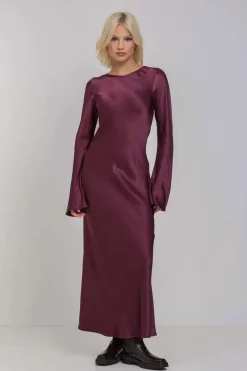 Blak Sprinkle Of Magic Plushy Purple LS Satin Maxi Dress