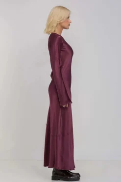 Blak Sprinkle Of Magic Plushy Purple LS Satin Maxi Dress