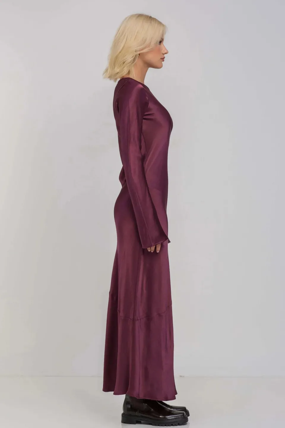 Blak Sprinkle Of Magic Plushy Purple LS Satin Maxi Dress