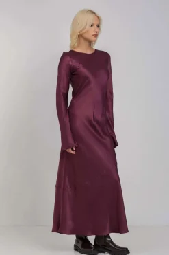 Blak Sprinkle Of Magic Plushy Purple LS Satin Maxi Dress