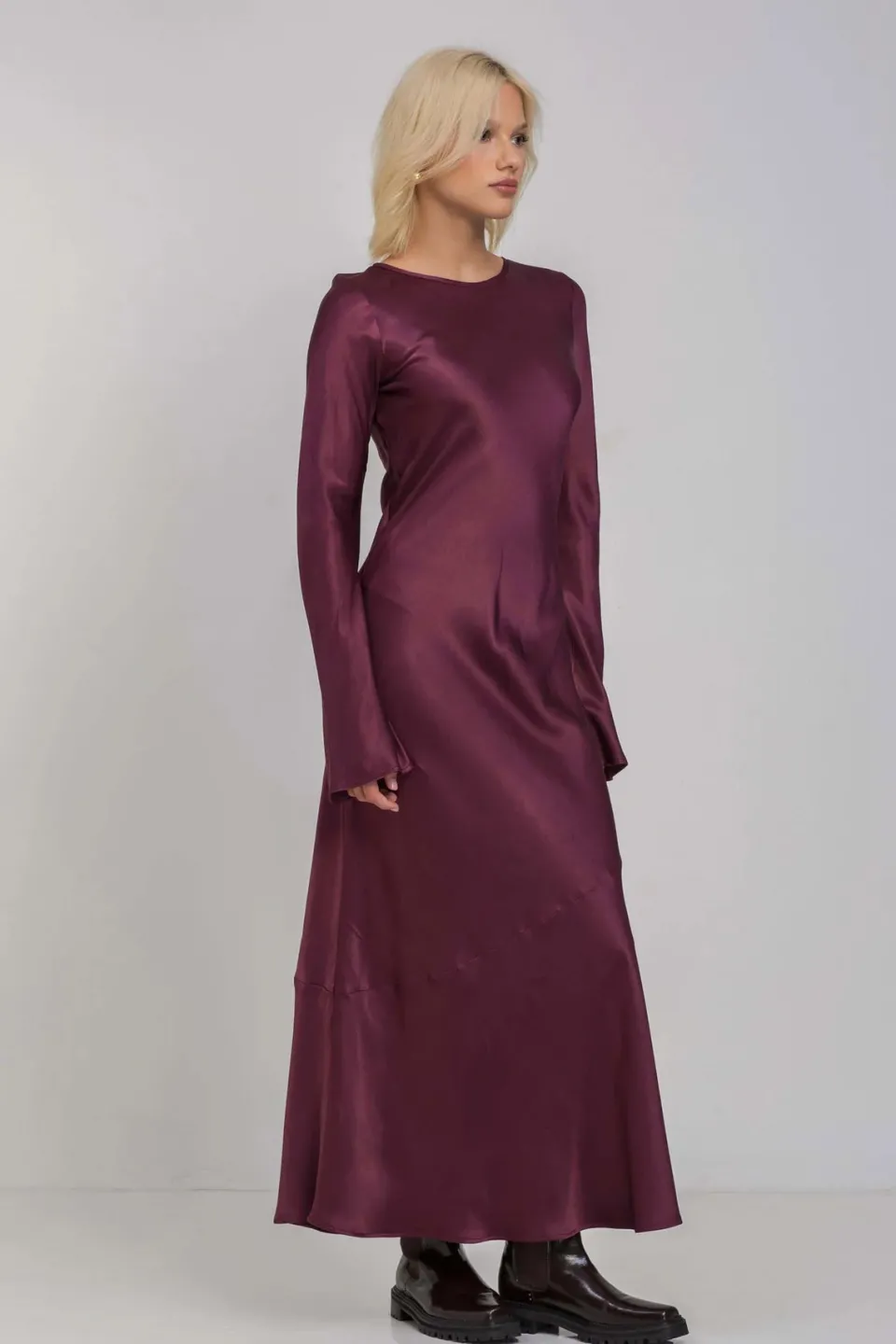 Blak Sprinkle Of Magic Plushy Purple LS Satin Maxi Dress