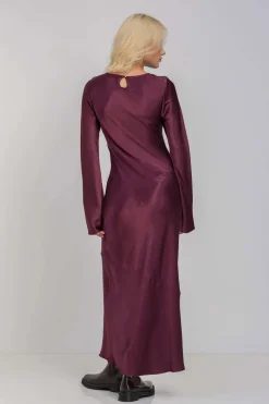 Blak Sprinkle Of Magic Plushy Purple LS Satin Maxi Dress