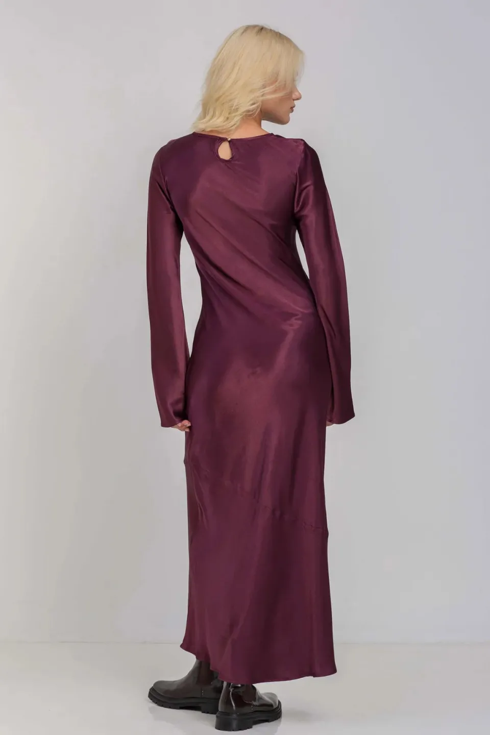 Blak Sprinkle Of Magic Plushy Purple LS Satin Maxi Dress
