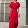Stories be Told Stage Cherry Puff Sleeve Floaty Maxi Dress
