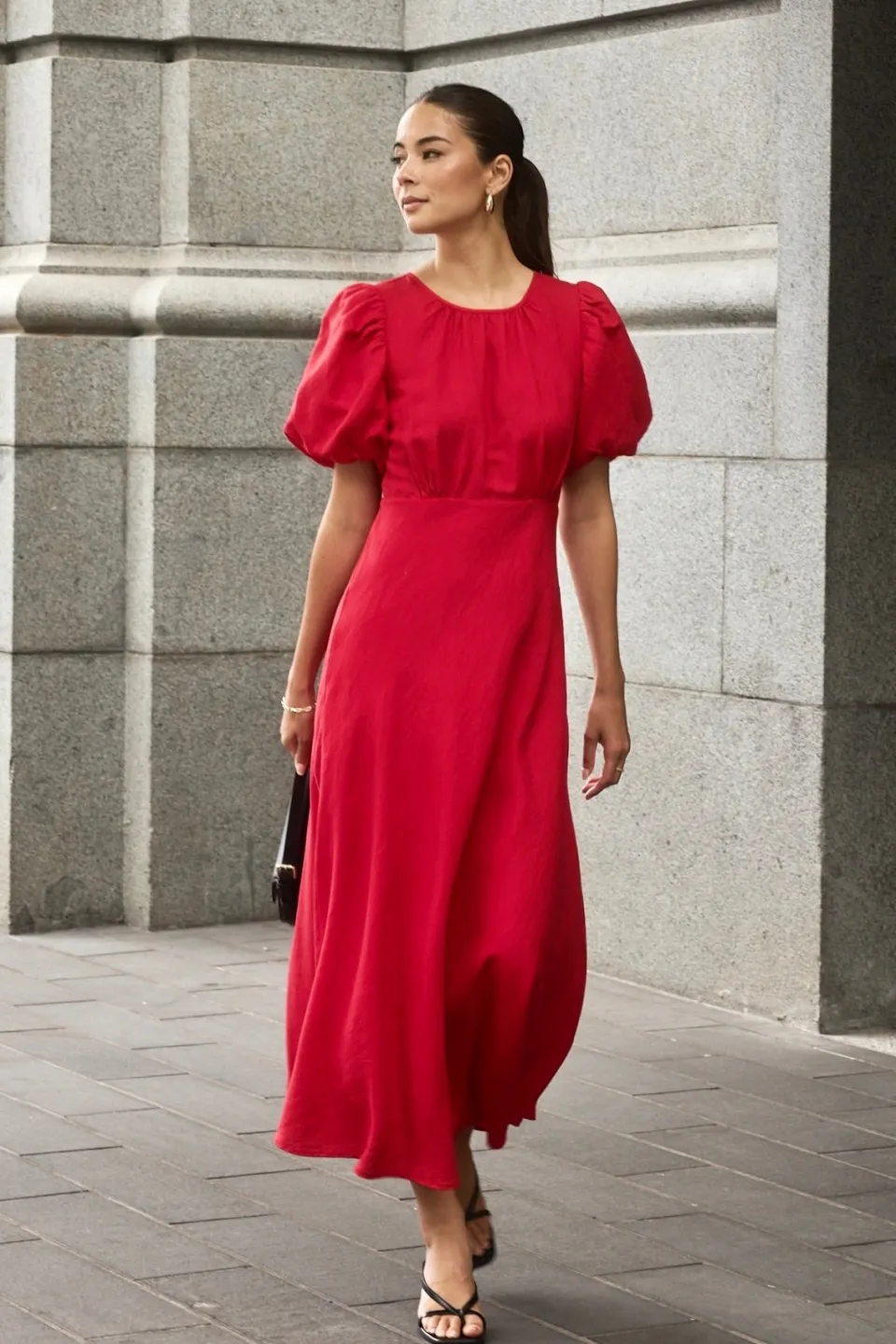 Stories be Told Stage Cherry Puff Sleeve Floaty Maxi Dress