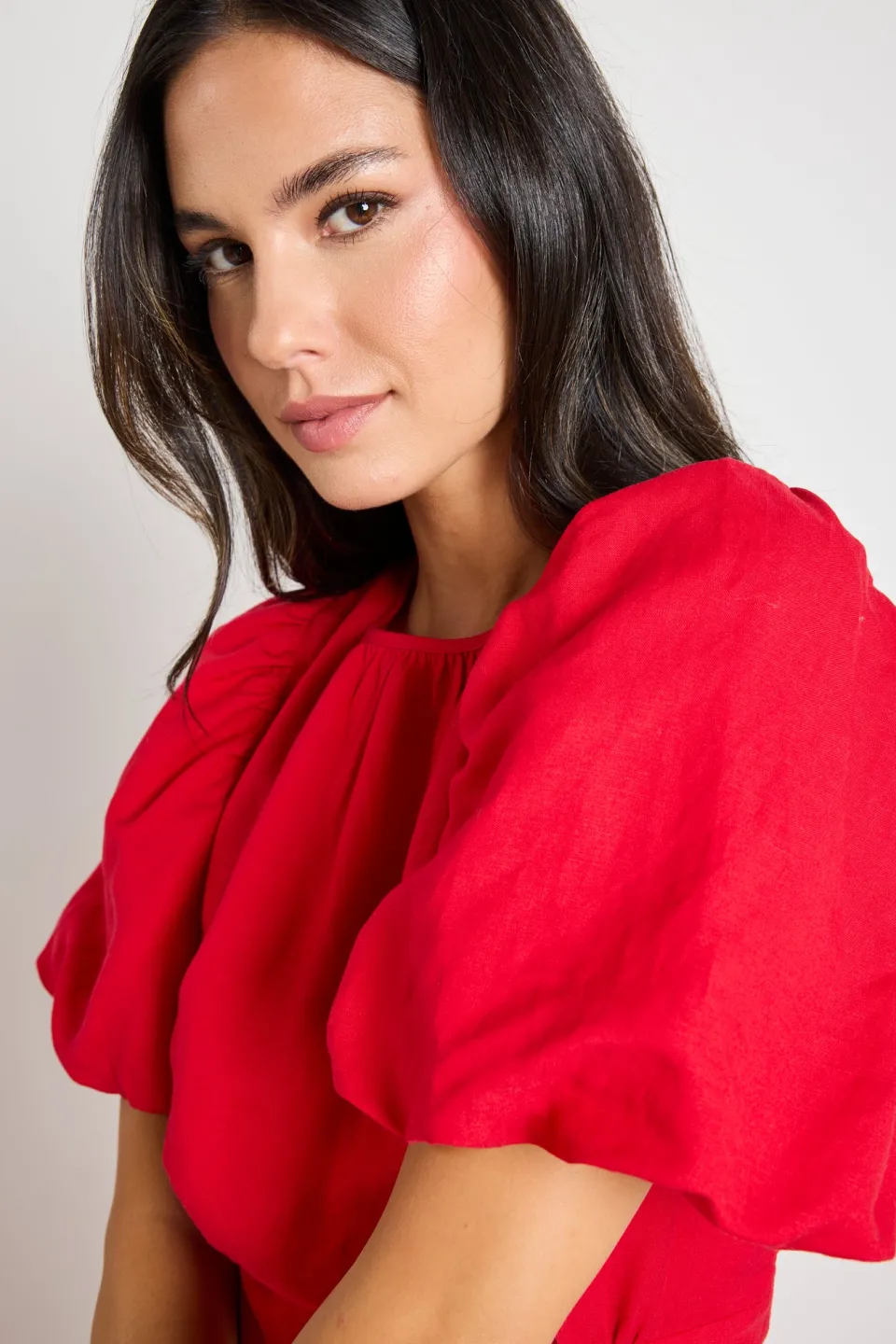 Stories be Told Stage Cherry Puff Sleeve Floaty Maxi Dress